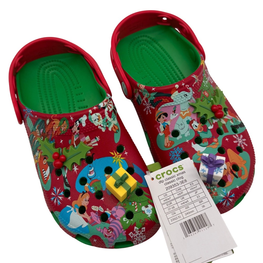 Disney Parks‎ Crocs Classic Xmas Holiday Clogs Size 7 Women's Shoes - Picture 2 of 8